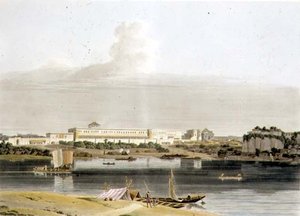 ルクナウのナワブ・スジャ・ダウラの宮殿、『東洋の風景』第4部のプレートXVI、パブ。1802年（アクアチント）。 作： Thomas und William Daniell