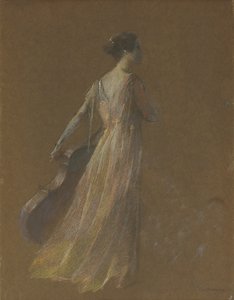 チェロを持って立つ女性（パステル・紙 作： Thomas Wilmer Dewing