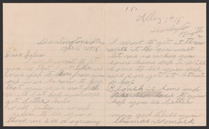1915 年 4 月 7 日のトーマス ウォマックからジュリア ウォマックへの封筒付きの手紙。 作： Thomas Womack