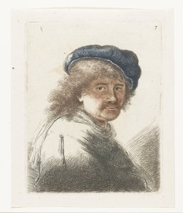 帽子とマフラー姿の自画像、顔は黒く: バスト 作： Thomas Worlidge