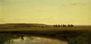 平野、プラット川のワゴン列車、 作： Thomas Worthington Whittredge