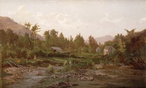 木と家のある風景、1890年代 作： Thomas Worthington Whittredge