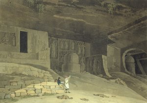 カナリー洞窟の一部、サルセット、「東洋の風景：ヒンドゥースタンの24のビュー」からのプレート62、1800年に公開 作： Thomas und William Daniell