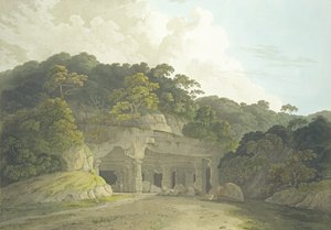 エレファンタ洞窟への入り口、「東洋の風景：ヒンドゥースタンの24のビュー」からのプレート58、1800年公開
