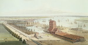 ブラックウェルのマストハウスとブランズウィックドック、1803年（アクアチント）