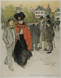 プロムナードするカップルを見つめる紳士 作： Théophile Alexandre Pierre Steinlen