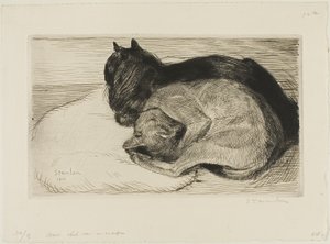 クッションの上の2匹の猫 作： Théophile Alexandre Pierre Steinlen