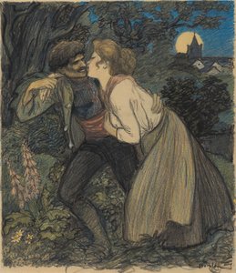 オオカミと一緒の犬、1900年。 作： Théophile Alexandre Steinlen