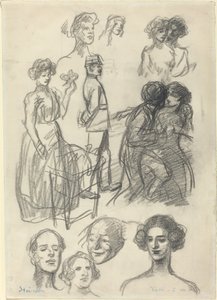「ベンチの恋人たち」のスケッチ 作： Théophile Alexandre Steinlen