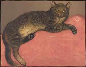 冬：クッションの上の猫