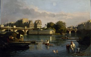 ポンヌフとシテ島の先端、1860 年。 作： Théophile Meunier