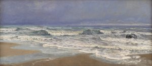 波と北海での灰色の天気の日