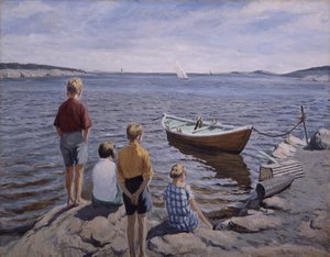 波止場の子供たち（キャンバスに油彩） 作： Thorvald Torgersen