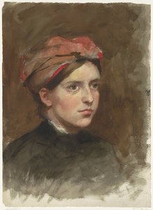 肖像画, の, a, 若い女性, ∥で∥, a, 赤いスカーフ