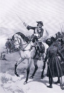 プルトワの戦いでのピョートル大帝、グレシャム出版のLandmarks in European Historyからのイラスト、1920年頃（リトグラフ版