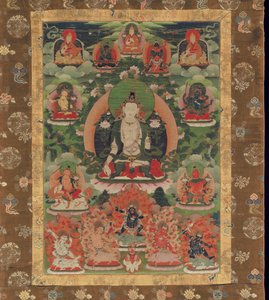 マンジュシュリ、知恵の菩薩（綿の鉱物顔料） 作： Tibetan School