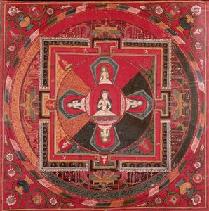ヴァジュラサトヴァマンダラのタンカ（テキスタイルのガッシュ） 作： Tibetan School