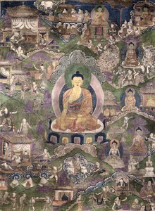 仏のタンカ（キャンバスにガッシュ） 作： Tibetan School