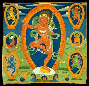 ダキニヴァジュラヴァラヒ（Do rje pag mo）チベットを描いたタンカの絵、19世紀（カリコのジステンパー） 作： Tibetan School