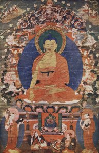 18世紀に即位された仏のチベット寺院の絵、「歴史の概要」に再現：ロンドンのHGウェルズによる生命と人類の明白な歴史 作： Tibetan School