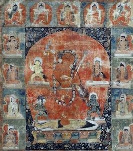 チベットの文化：サムバラ・マンダラ（詳細）。タンカ 作： Tibetan School