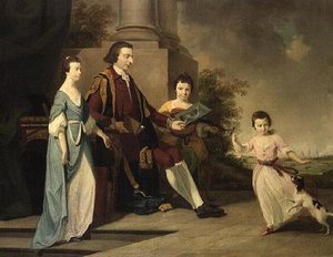 トーマス・ノエル（第2子爵ウェントワース）、ジュディス、エリザベス、ソフィアの3人の姉妹と一緒に、オックスフォードを背にしてテラスに座っている（油彩・キャンバス