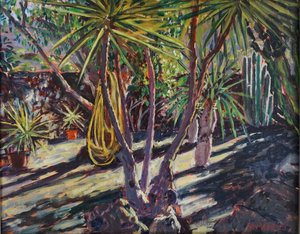 スペインのサボテン園、2023年（油彩・板） 作： Tilly Willis
