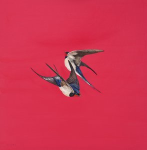 渦巻き赤、水彩、グアッシュ、水彩ボード、50.8 x 50.8 cm 作： Tim Hayward