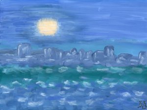 静謐な月明かりに照らされた海辺の風景
