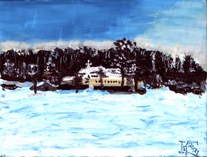 雪に覆われた冬の教会 作： Tim Hoinkis