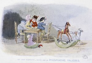 子供の遊び：ロッキングホース-デッス・ド・ロブリション、ホスファティンファリエール編、v.1920 作： Timoleon Marie Lobrichon