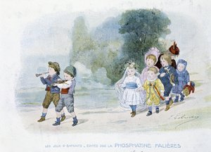 子供の遊び：結婚式の行列、花嫁に変装した子供たち - ロブリションのデッサン、フォスファティンファリエールの編集、v.1920 作： Timoleon Marie Lobrichon