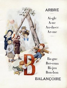 ブランコを漕ぐ子供たちを表すAとBの文字 19世紀後半（クロモリトグラフ 作： Timoleon Marie Lobrichon