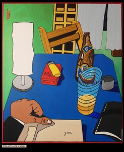 飲み物のある静物画、2001年、油彩・キャンバス 作： Timothy Nathan Joel