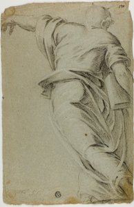 左手で指さしながら左に大股で歩くモーセ 作： Tintoretto
