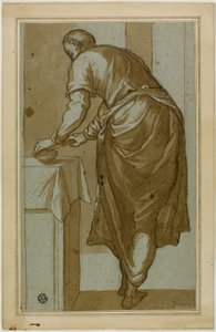 パンを切る後ろから見た立っている男 作： Tintoretto