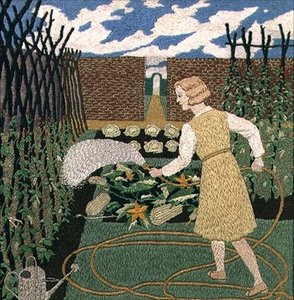 庭に水をやる女性（針仕事） 作： Tirzah Ravilious