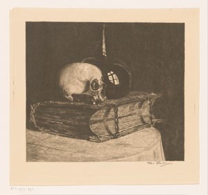 頭蓋骨と聖書のある静物 作： Titia Heukers (signed by artist)