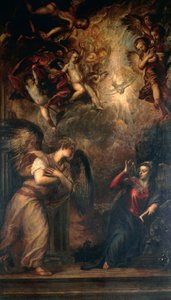 受胎告知」ティツィアーノ（1490年頃～1576年）作、ヴェネツィア、サン・サルバドル教会