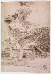 家と鷲 （紙にペン・インク） 作： Titian (c.1488 1576)