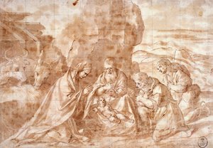 ティツィアーノ（1490年頃～1576年）の「キリスト降誕図」（デッサン