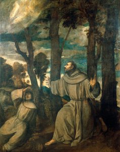 スティグマータを受ける聖フランシスコ 作： Titian (c.1488 1576)