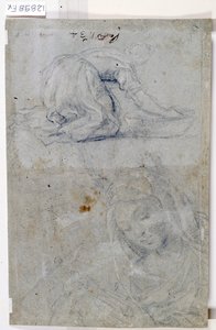 聖母の研究（木炭、紙） 作： Titian (c.1488 1576)