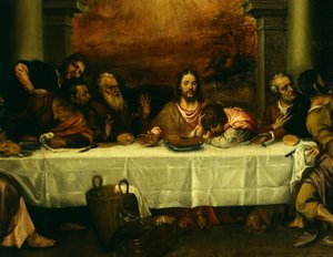 ティツィアーノ（1490年頃～1576年）の「最後の晩餐」、詳細 作： Titian (c.1488 1576)