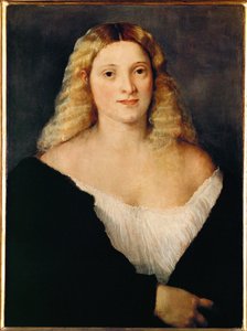 黒いドレスの若い女性... 作： ティツィアーノ（c.1488-1576）
