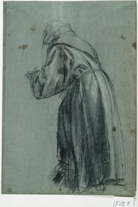祈るフランシスコ会士（木炭・紙） 作： Titian (c.1488 1576)