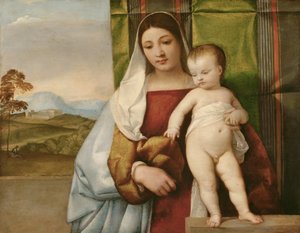 「Madonna zingarella" (La madone bohemienne) (The Gipsy Madonna) Peinture de Tiziano (Titien ou Titian) (1488-1576) vers 1510 - 木に油彩 Dim 65,5x83,5 cm Art History Museum, Vienne 作： Titian (c.1488 1576)