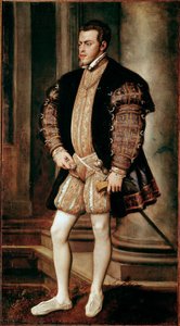 シャルル5世の息子、フィリップ2世（1527-1598）の肖像 ティツィアーノ・ヴェチェッリオ・ディット・レ・ティツィアーノ（1485-1576）による絵画 フィレンツェのピッティ宮殿、パラティーナのガレリア 作： Tiziano Vecelli