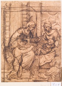 聖なる会話（紙にペン＆インク） 作： Titian (c.1488 1576)