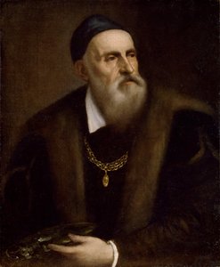ティツィアーノ(1488-1576)の自画像。油彩・キャンバス、1562-1563年頃、サイズ：78x63。フィレンツェ、ウフィツィ美術館 作： Tiziano Vecelli